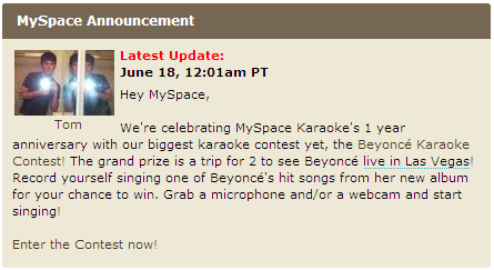 MySpace Announcement